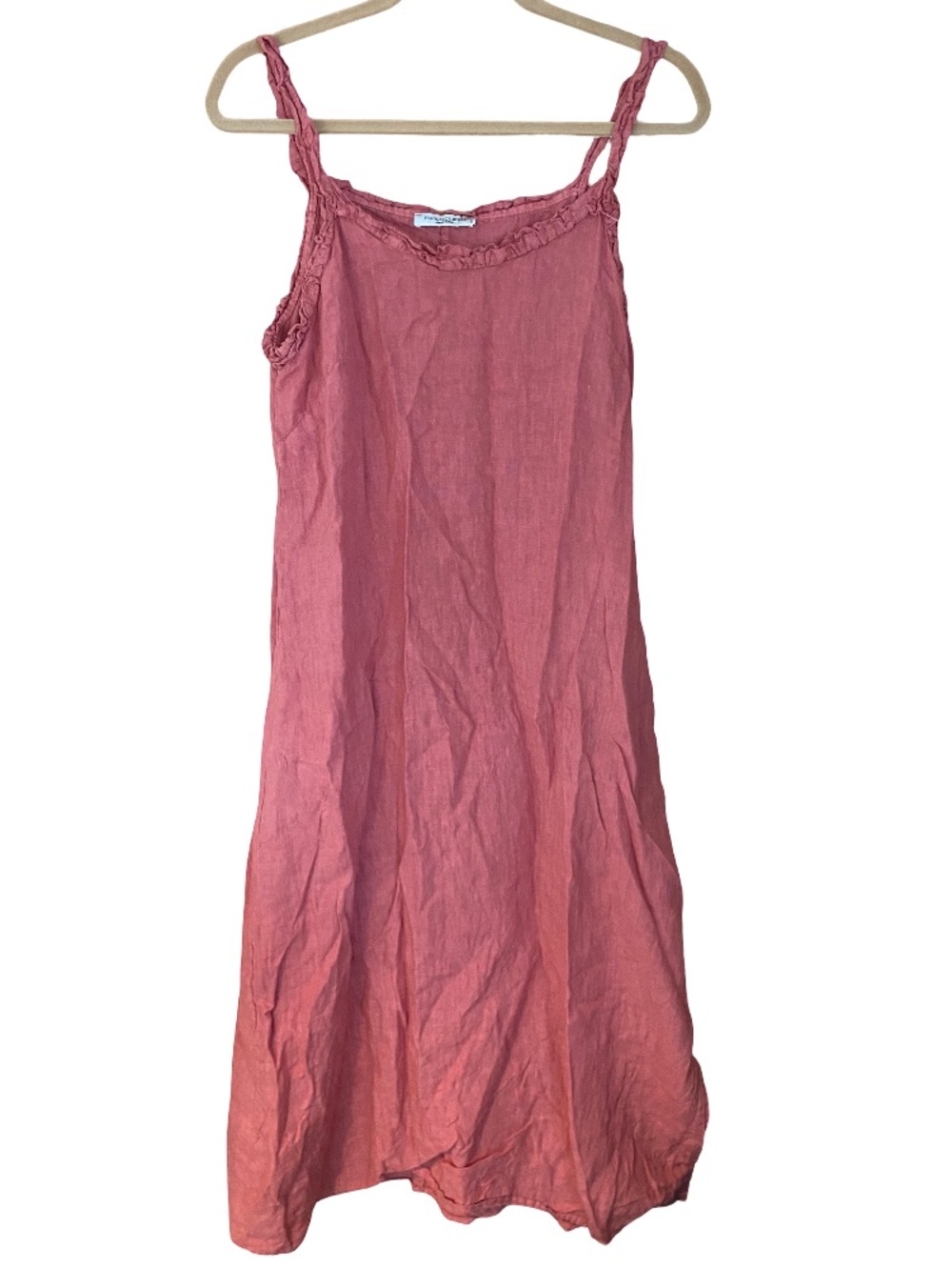 Francesca Bettini 100% linen Italian dark pink ruffle sleeve dress size small
